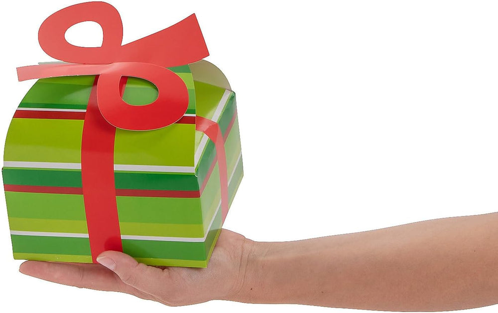 3D Christmas Gift Boxes with Bow - Party Favor & Goody Bags & Paper Goody Bags & Boxes; 12 Pack