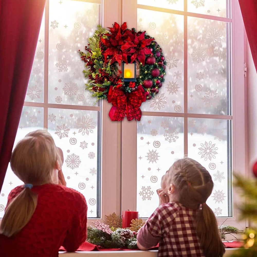 2024 Large Christmas Wreaths for Front Door,Artificial Lighted Christmas Wreath with Bow Ribbon Red Christmas Front Door,Wreath with Christmas Ball Christmas Garland for Indoor Outdoor Front Door