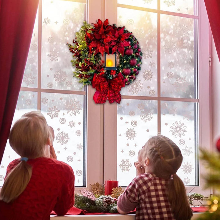 2024 Large Christmas Wreaths for Front Door,Artificial Lighted Christmas Wreath with Bow Ribbon Red Christmas Front Door,Wreath with Christmas Ball Christmas Garland for Indoor Outdoor Front Door