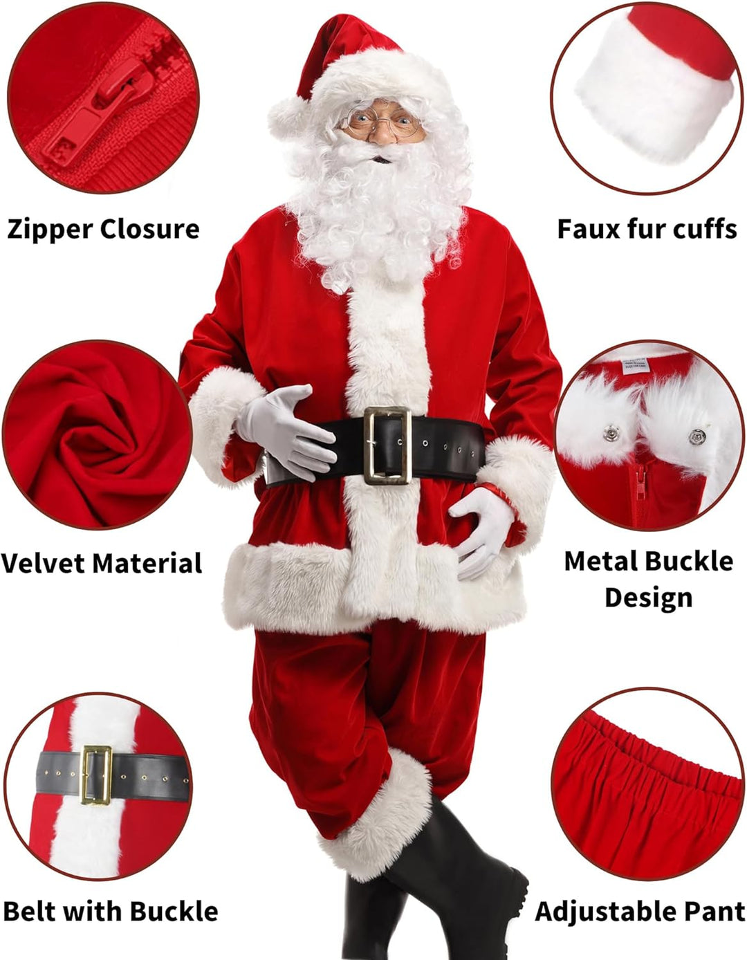 Men'S Deluxe Santa Suit 11Pc. Christmas Adult Santa Claus Costume
