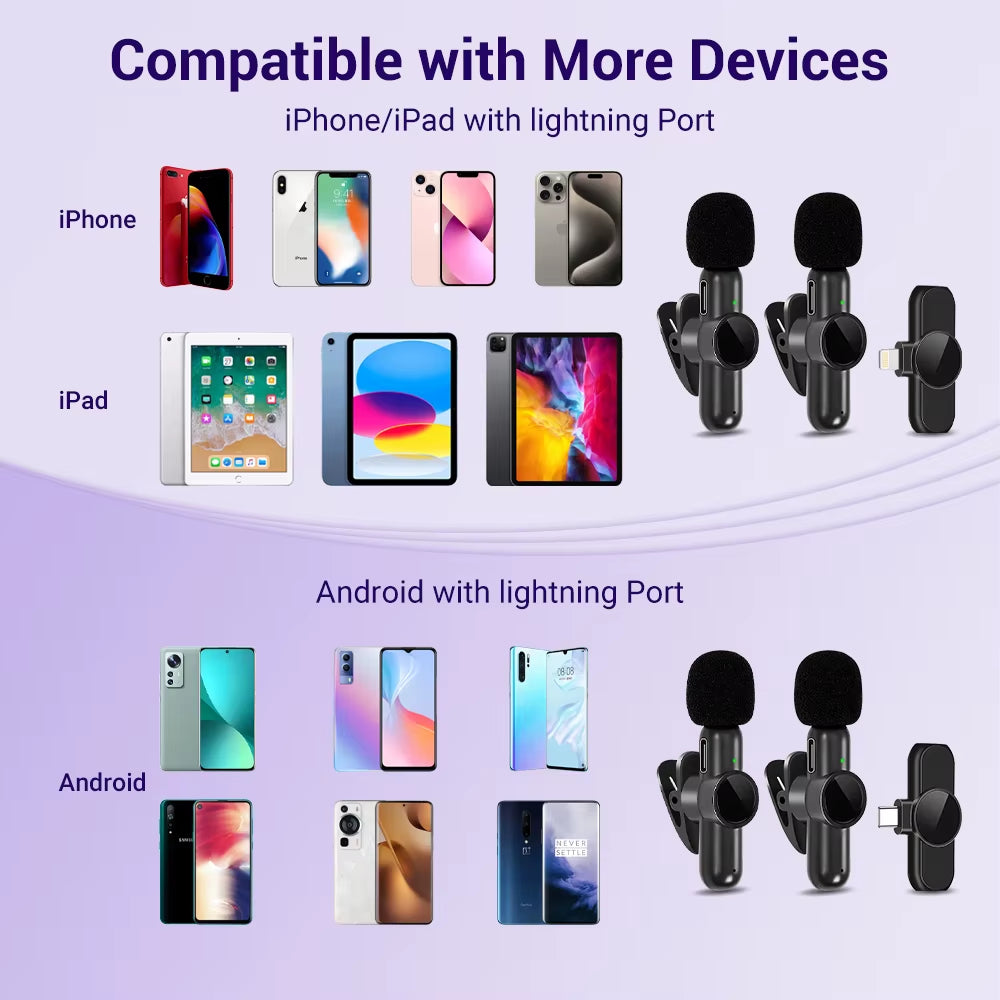 2.4G Wireless Stereo Lavalier Microphone Live Interview Outdoor Mini Noise Cancelling for Iphone Android Rotate Lapel Mic