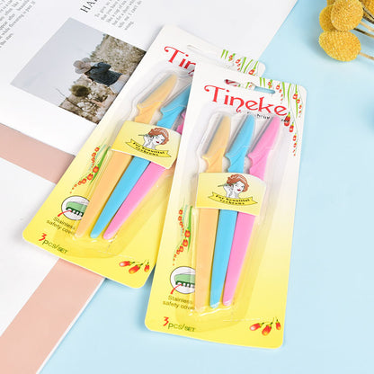 3-Piece Stainless Steel Eyebrow Trimmer Set | Precision Facial Razor & Dermaplaning Tool