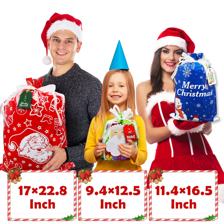 30PCS Christmas Drawstring Gift Bags of Assorted Sizes , Holiday Gift Bags with Drawstrings for Xmas Party Favors