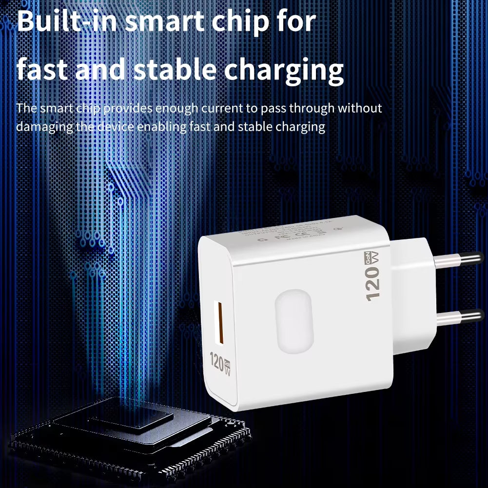 Gan USB Charger Fast Charging 120W Quick Charge QC3.0 Type C Cable Mobile Phone Wall Adapter for Huawei Redmi Xiaomi 15 Oneplus