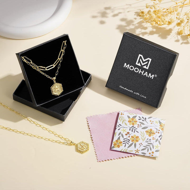 Dainty Initial Necklaces for Women, 14K-Gold-Plated Layering Necklace for Women Cute Hexagon Letter Initial Necklace Layered Necklaces for Womens Gifts