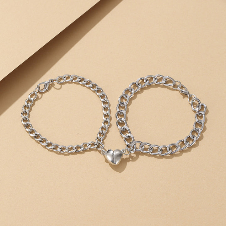 "Eternal Bond" Magnetic Bracelets: Durable Stainless Steel Heart Links (2 Pcs)