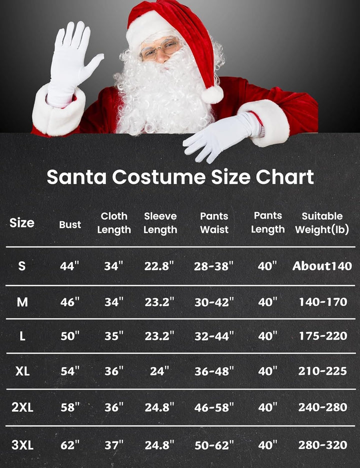 Santa Claus Costume for Men Santa Suit Adults 11Pcs Mens Deluxe Professional Christmas Clause Outfit Xmas Cosplay
