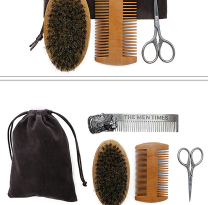 Ultimate 4-Piece Men's Beard Grooming Set | Boar Bristle Brush, Comb & Scissors Kit