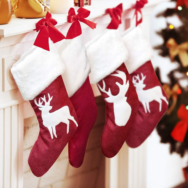 Christmas Stockings, 2 Pcs 18 Inches Christmas Stockings, Burlap with Large Plush Cuff Stockings, for Family Holiday Xmas Party Decorations