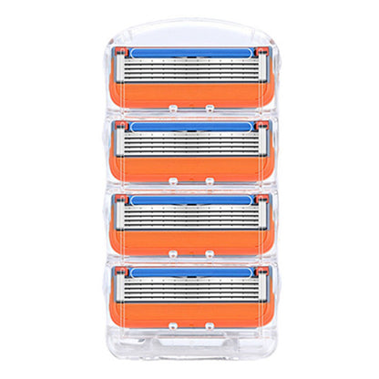 4-Pack Premium 5-Layer Razor Blades | Men's Manual Shaver Cartridges & Storage Box (Orange)