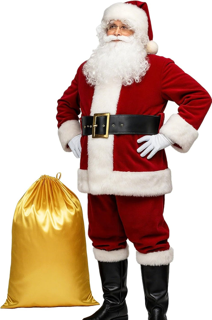 Men'S Deluxe Santa Suit 11Pc. Christmas Adult Santa Claus Costume