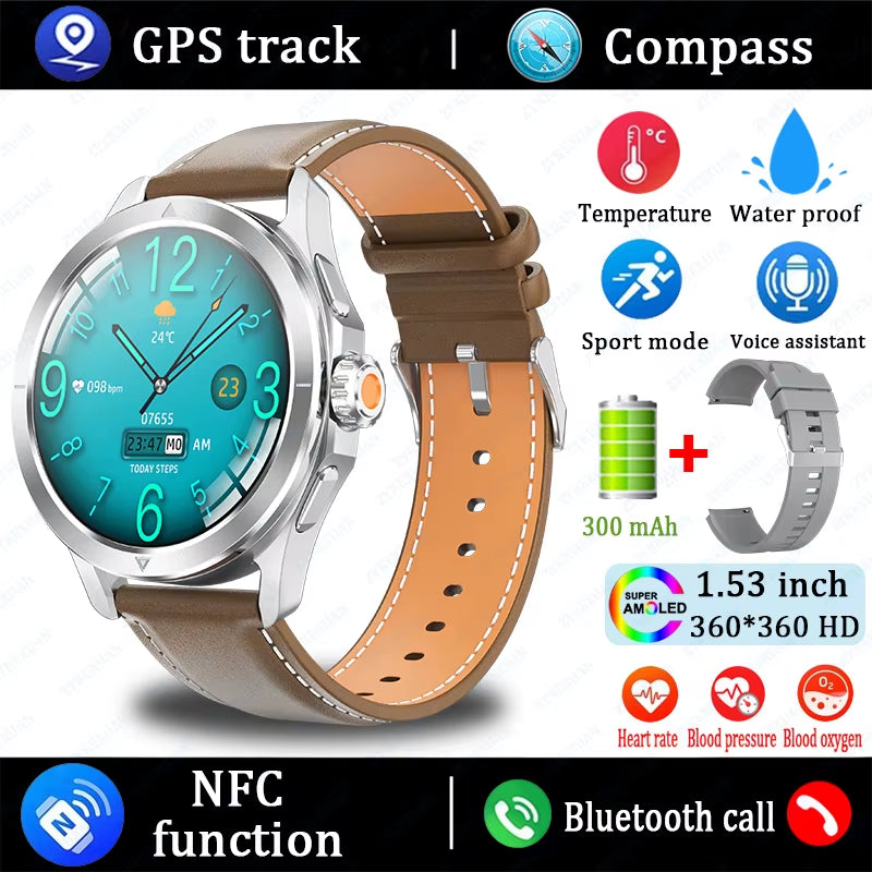 2025 New S4 Ultra Outdoor Sports Smart Watch Men AMOLED Screen NFC GPS Compass Heart Rate Waterproof Bluetooth Call Smartwatch