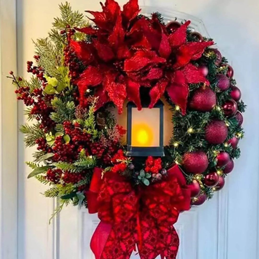 2024 Large Christmas Wreaths for Front Door,Artificial Lighted Christmas Wreath with Bow Ribbon Red Christmas Front Door,Wreath with Christmas Ball Christmas Garland for Indoor Outdoor Front Door