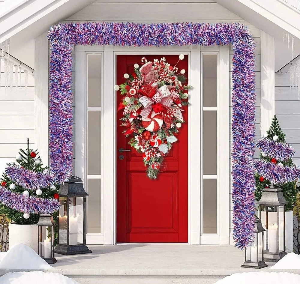 Christmas Candy Cane Wreath for Front Door Red White Teardrop Candy Cane Christmas Stairway Decorations Christmas Wreath with Candy Christmas Onrnament for Home Indoor D