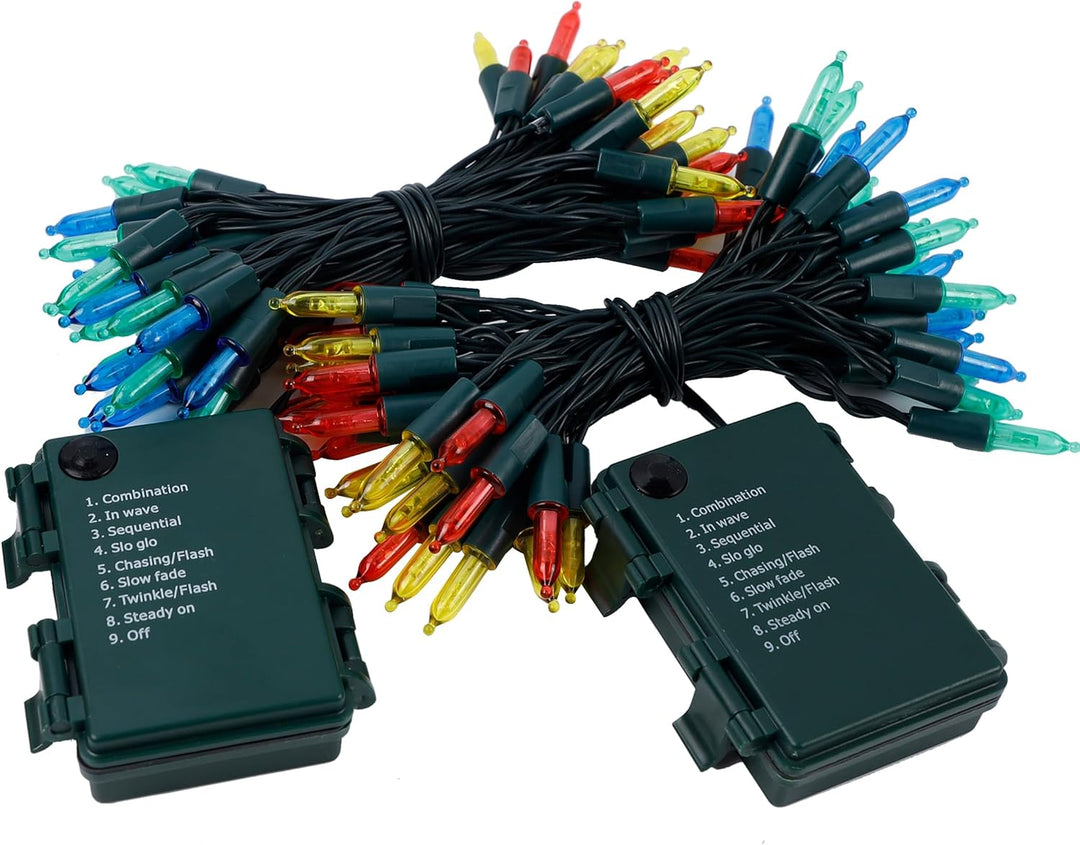 2 Packs Total 100 Leds 32Ft Multicolored Christmas String Lights, Battery Operated Christmas Mini String Lights with 8 Lighting Modes, Indoor Outdoor LED Xmas Fairy String Lights with Timer