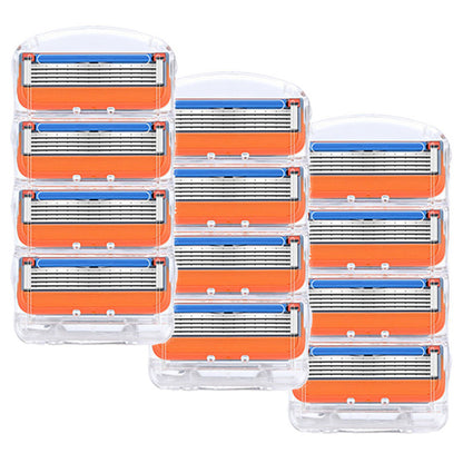 4-Pack Premium 5-Layer Razor Blades | Men's Manual Shaver Cartridges & Storage Box (Orange)