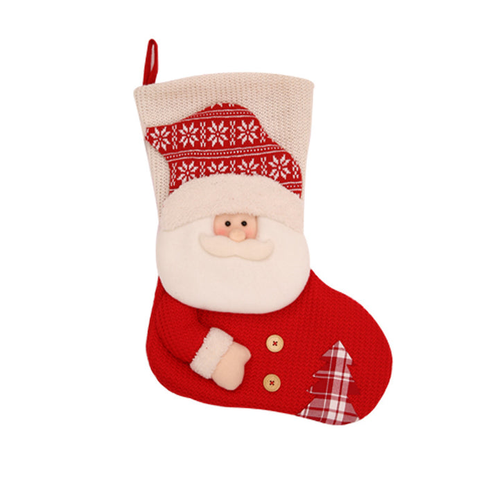 Large Red White Knitted Christmas Stocking Santa Claus Fireplace Decor Socks Xmas Gift Bags Candy Holder Decor for Home