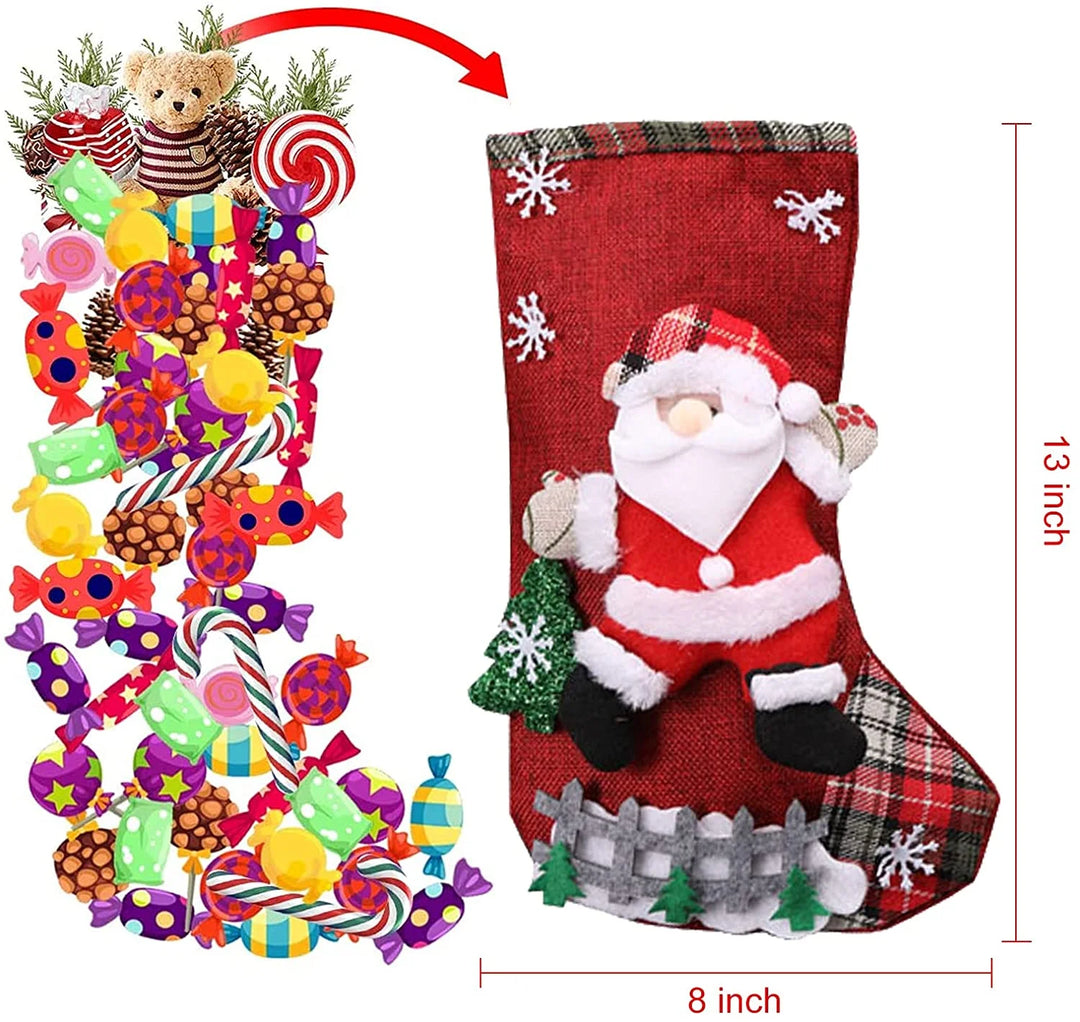 4 Packs Christmas Stockings 18 Inch Sets Stocking Santa Snowman Reindeer Bear 3D Plush Xmas Decor Family Holiday Party Ornament