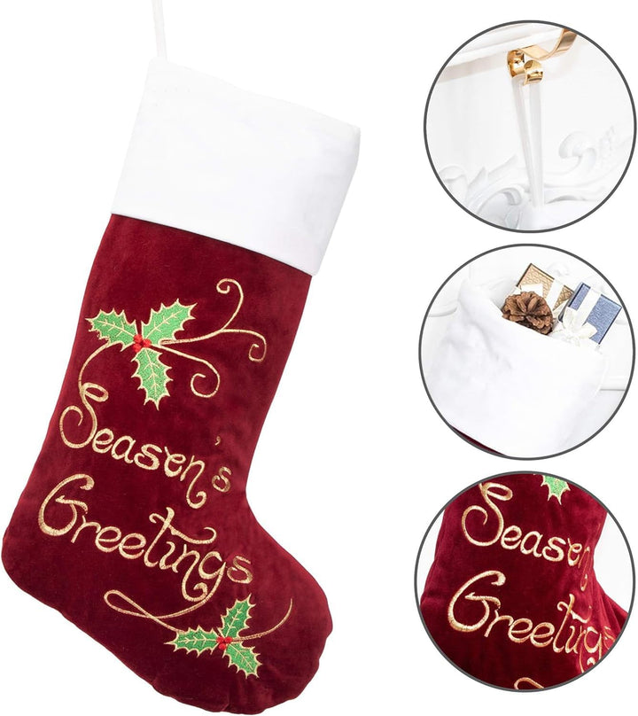 Christmas Stockings 6 Pack for Family 22" Large Embroidered Classic Luxury Velvet Red Green Purple Blue Grey Brown Decorations for Fireplace Xmas Season (Set of 6)