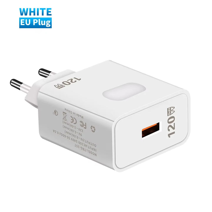 Gan USB Charger Fast Charging 120W Quick Charge QC3.0 Type C Cable Mobile Phone Wall Adapter for Huawei Redmi Xiaomi 15 Oneplus