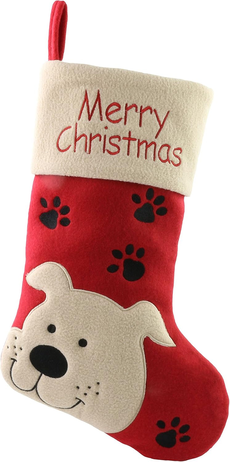 18’’ Dog Felt Christmas Stockings Paws Embroidered for Pets Puppy Red Xmas Stocking Gift Bag Cuff Lovely Home Holiday Decoration