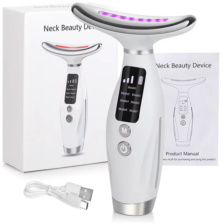 EMS Micro-Current Neck Face Beauty Device 7 Color Facial Massager for Enhanced Face Neck and Shoulder Care with Vibrating