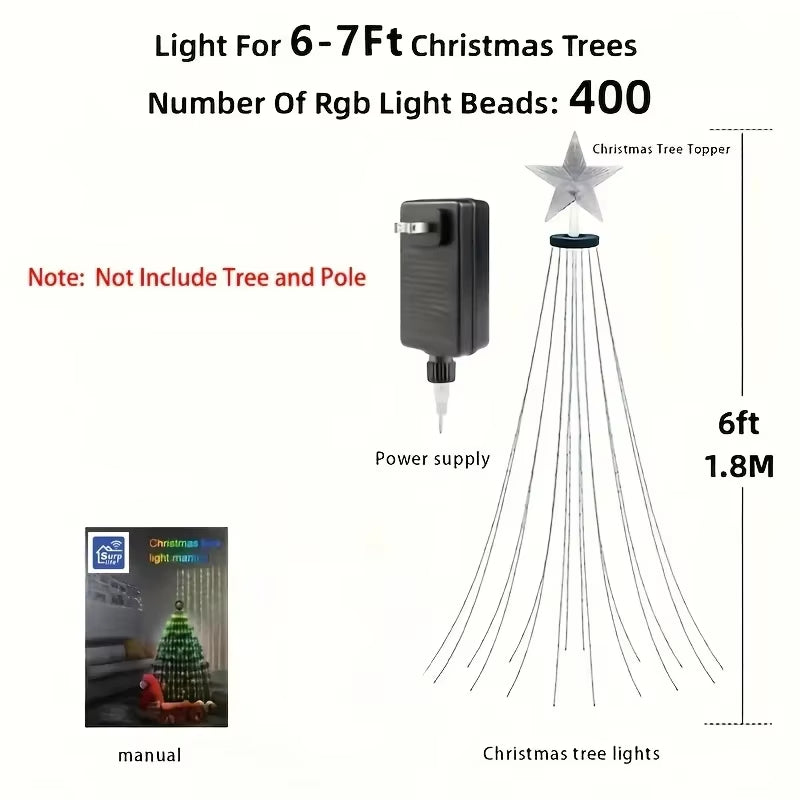 2.1M 400Leds Smart Christmas Tree Lights Christmas LED String Lights Fairy Garland Lights with Star Topper for Xmas Tree Decor