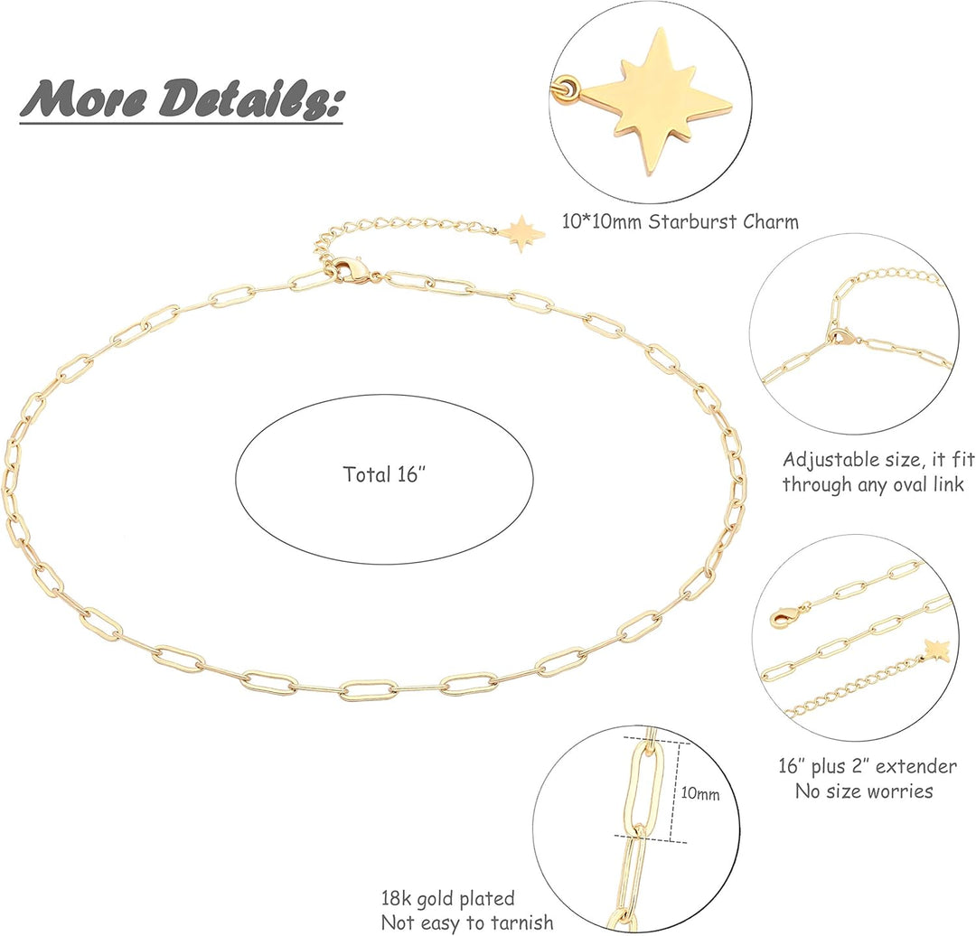 18K Gold Plated Paperclip Chain Choker Satellite Chain Freshwater Cultured Biwa Pearl Pendant Necklace Dainty Jewelry for Women