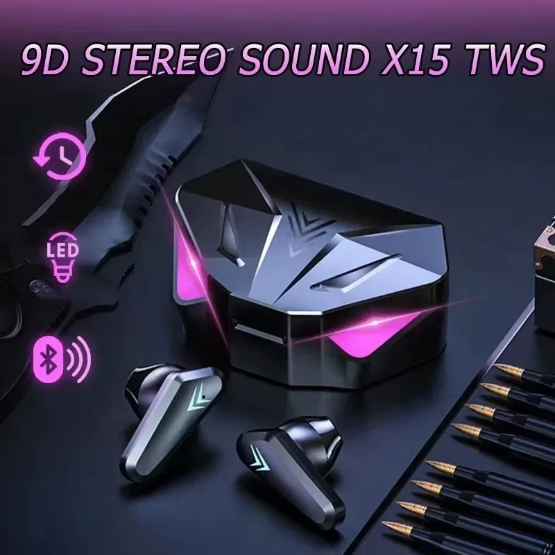 X15 TWS Gaming Earbuds Wireless Bluetooth 5.0 Earphones with Mic Bass Boosted 9D Stereo Sound Positioning Hifi Music Headset