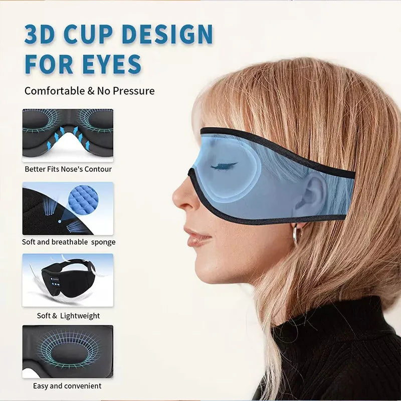 3D Bluetooth Sleeping Headphones Eye Mask Music Play Headband Headset Soft Elastic Comfortable Music Earphones Eye Mask Travel
