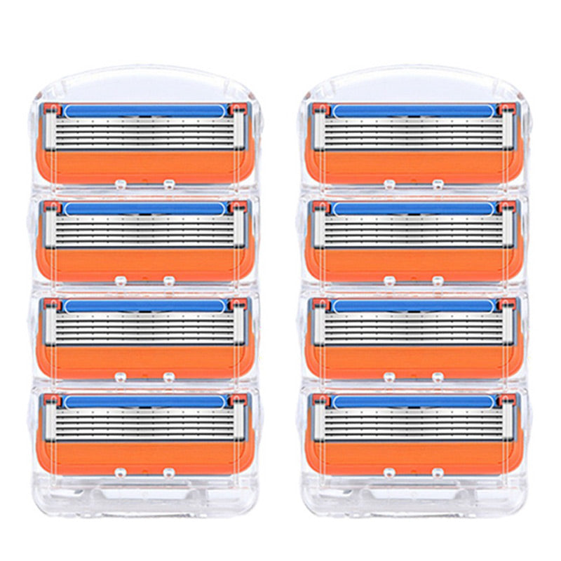 4-Pack Premium 5-Layer Razor Blades | Men's Manual Shaver Cartridges & Storage Box (Orange)