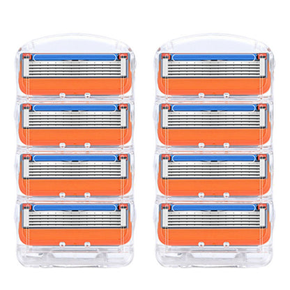 4-Pack Premium 5-Layer Razor Blades | Men's Manual Shaver Cartridges & Storage Box (Orange)