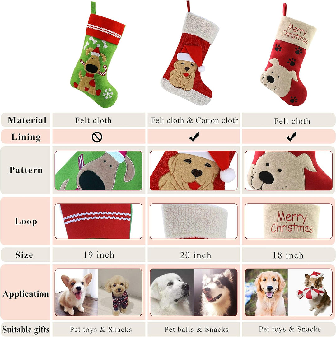 18’’ Dog Felt Christmas Stockings Paws Embroidered for Pets Puppy Red Xmas Stocking Gift Bag Cuff Lovely Home Holiday Decoration