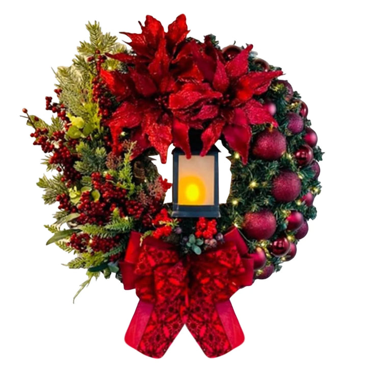 2024 Large Christmas Wreaths for Front Door,Artificial Lighted Christmas Wreath with Bow Ribbon Red Christmas Front Door,Wreath with Christmas Ball Christmas Garland for Indoor Outdoor Front Door