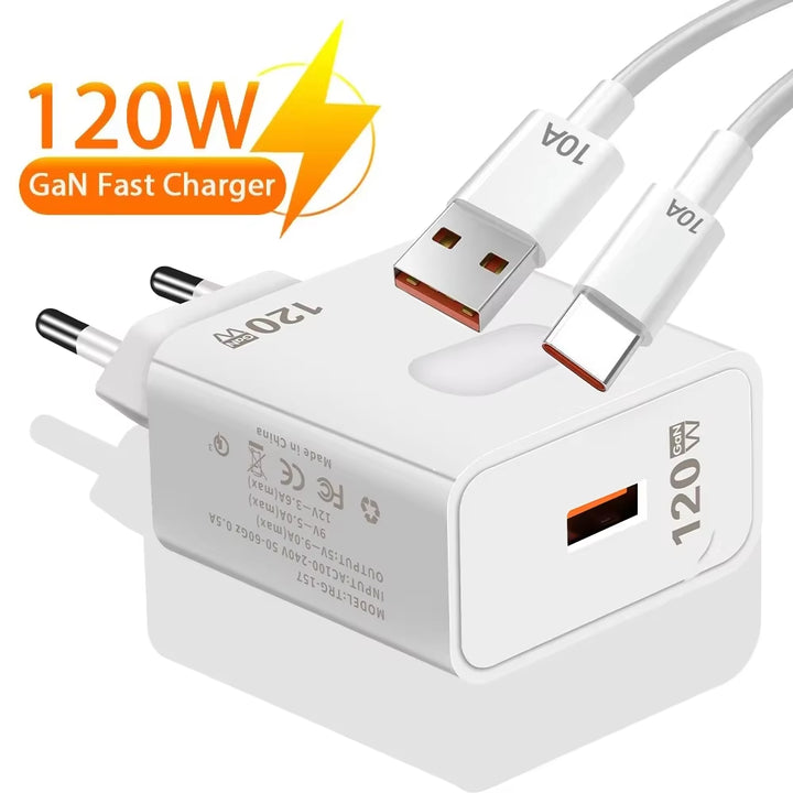 Gan USB Charger Fast Charging 120W Quick Charge QC3.0 Type C Cable Mobile Phone Wall Adapter for Huawei Redmi Xiaomi 15 Oneplus