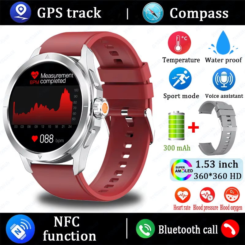 2025 New S4 Ultra Outdoor Sports Smart Watch Men AMOLED Screen NFC GPS Compass Heart Rate Waterproof Bluetooth Call Smartwatch