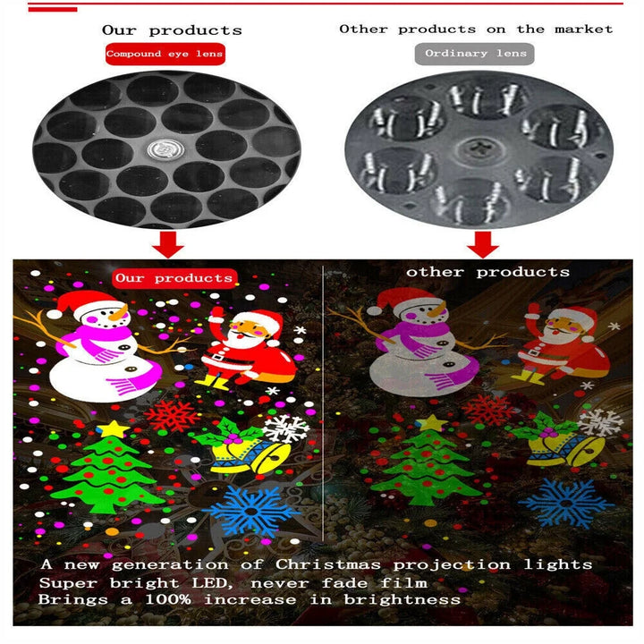 16 Patterns LED Christmas Projector Moving Light Laser Landscape Lamp Indoor Outdoor Xmas Decor