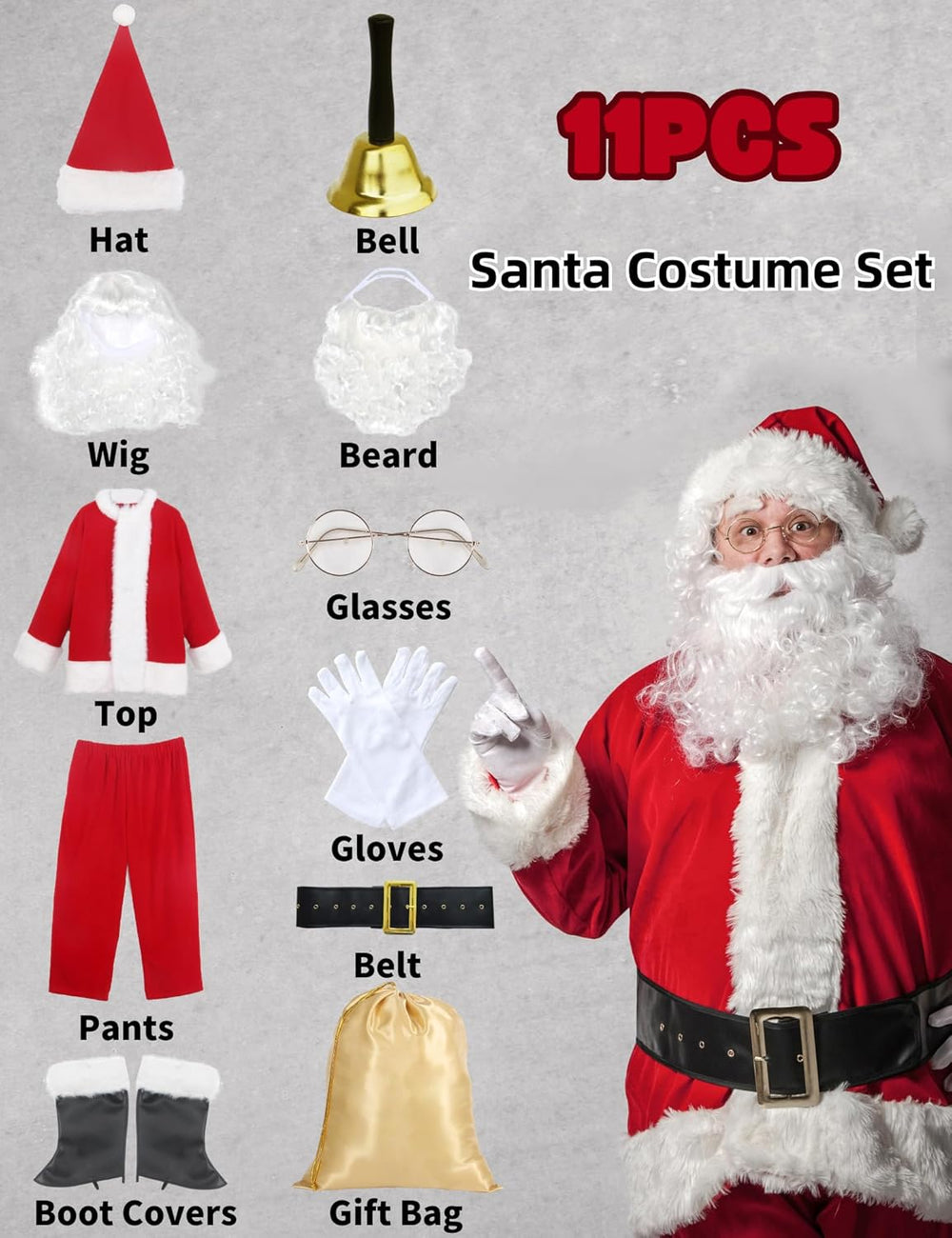 Men'S Deluxe Santa Suit 11Pc. Christmas Adult Santa Claus Costume