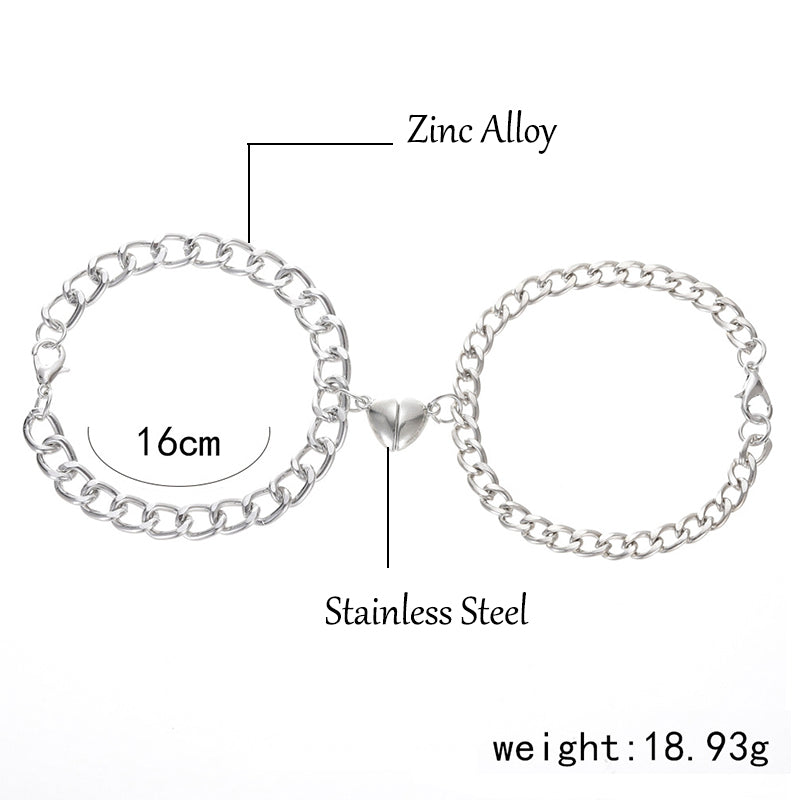 "Eternal Bond" Magnetic Bracelets: Durable Stainless Steel Heart Links (2 Pcs)