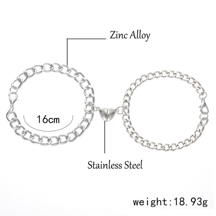 "Eternal Bond" Magnetic Bracelets: Durable Stainless Steel Heart Links (2 Pcs)