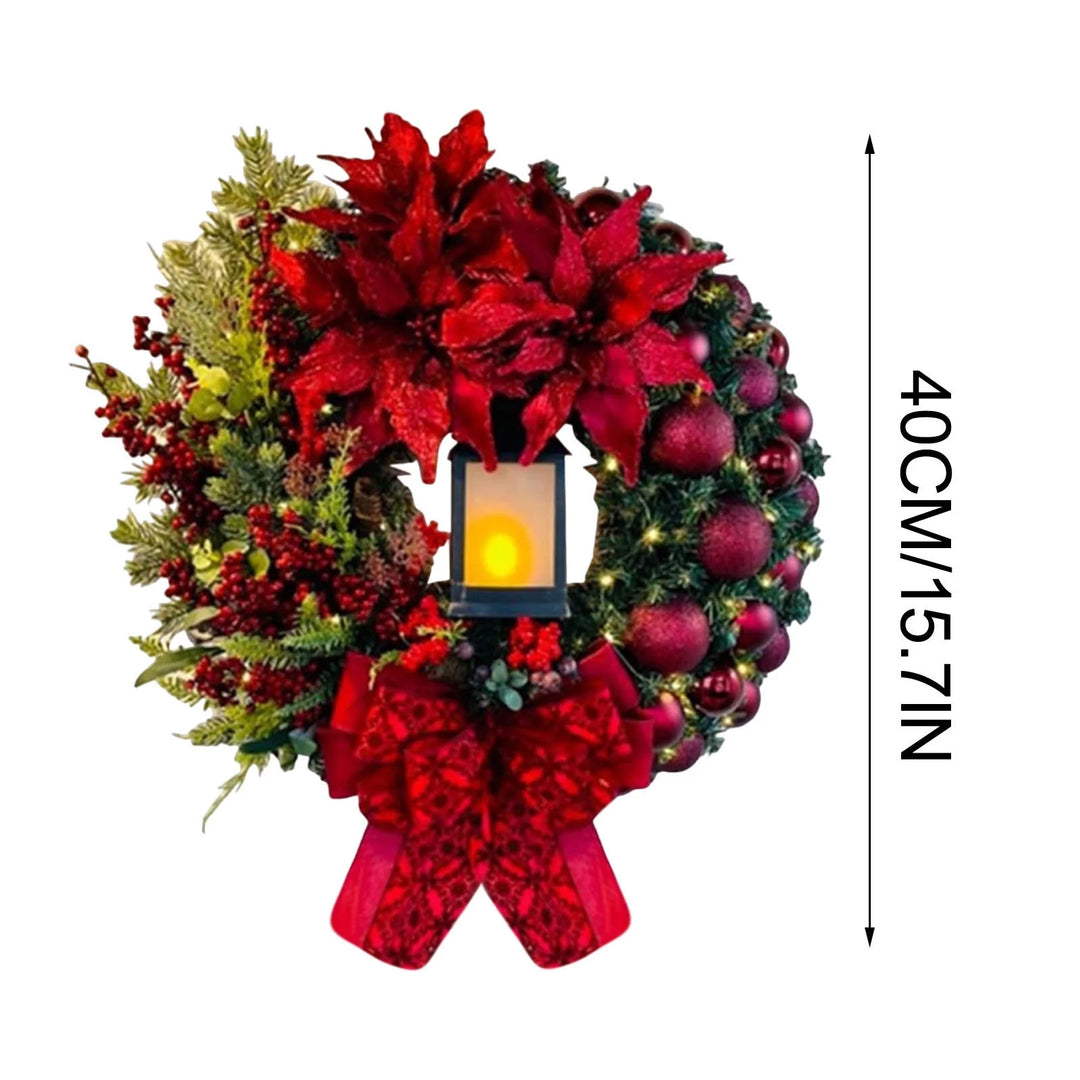 2024 Large Christmas Wreaths for Front Door,Artificial Lighted Christmas Wreath with Bow Ribbon Red Christmas Front Door,Wreath with Christmas Ball Christmas Garland for Indoor Outdoor Front Door