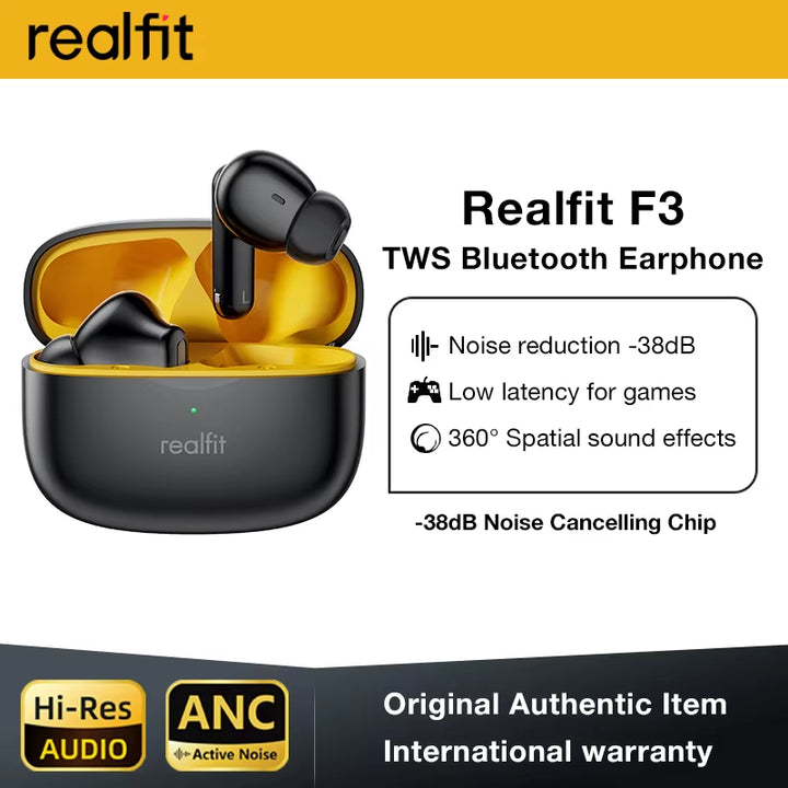 F3 ANC Active Noice Cancellation Bluetooth Earphones ENC Call HIFI Stereo Superb Bass Wireless Earbuds Sport Gaming