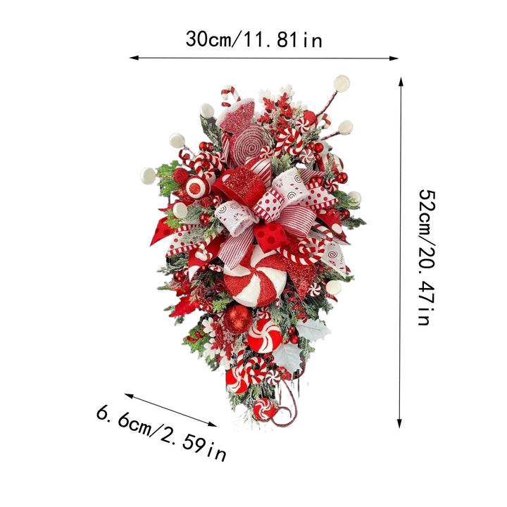 Christmas Candy Cane Wreath for Front Door Red White Teardrop Candy Cane Christmas Stairway Decorations Christmas Wreath with Candy Christmas Onrnament for Home Indoor D