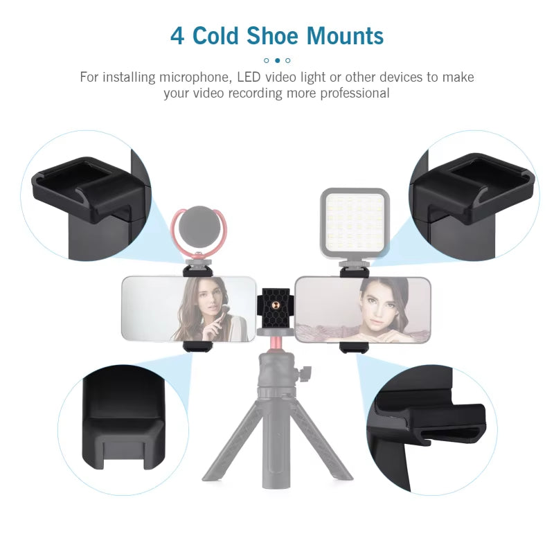 AD-04 Universal Phone Tripod Mount with Dual Phone Holders Vertical Horizontal Phone Clamp Smartphone Holder for Video