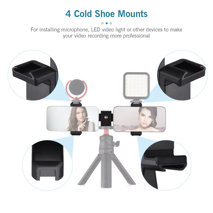 AD-04 Universal Phone Tripod Mount with Dual Phone Holders Vertical Horizontal Phone Clamp Smartphone Holder for Video