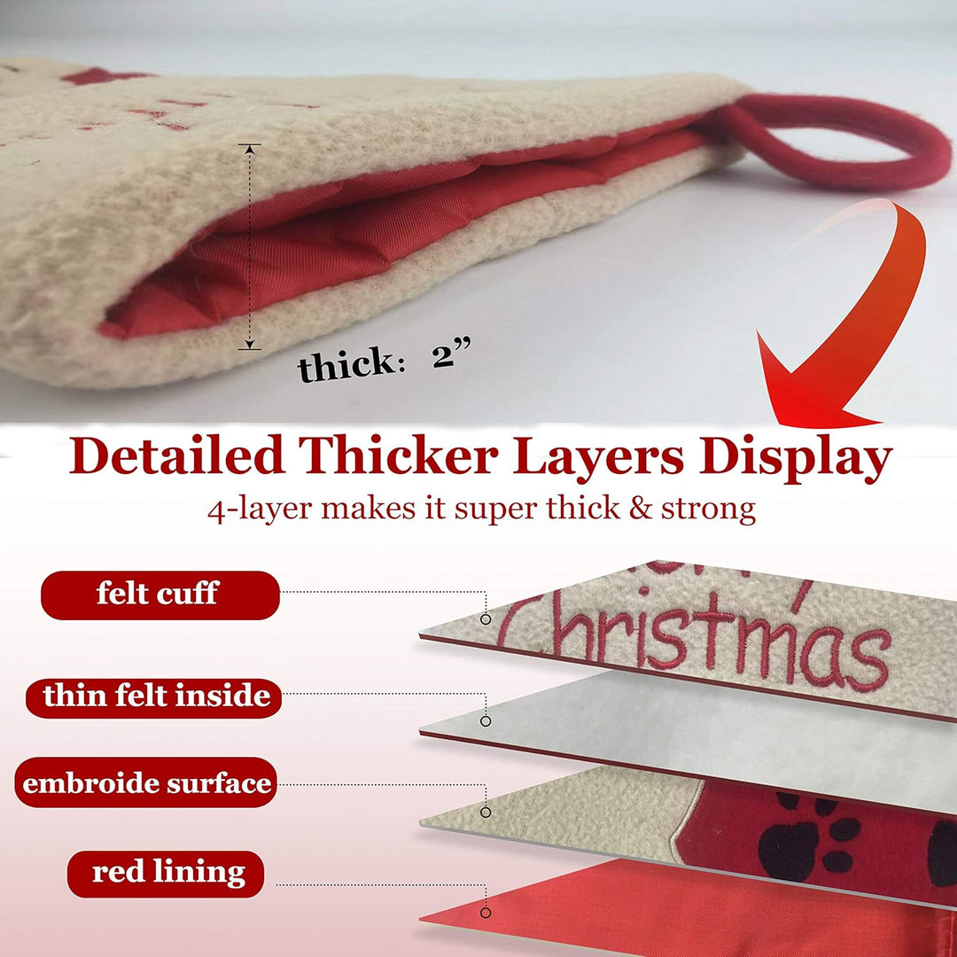 18’’ Dog Felt Christmas Stockings Paws Embroidered for Pets Puppy Red Xmas Stocking Gift Bag Cuff Lovely Home Holiday Decoration
