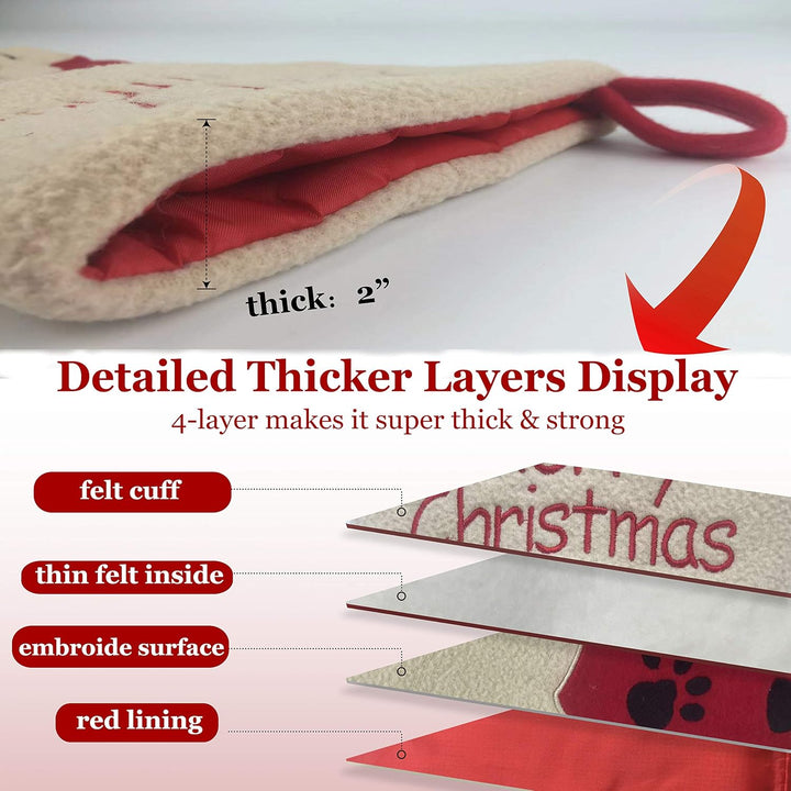 18’’ Dog Felt Christmas Stockings Paws Embroidered for Pets Puppy Red Xmas Stocking Gift Bag Cuff Lovely Home Holiday Decoration
