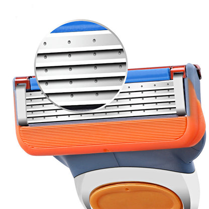4-Pack Premium 5-Layer Razor Blades | Men's Manual Shaver Cartridges & Storage Box (Orange)