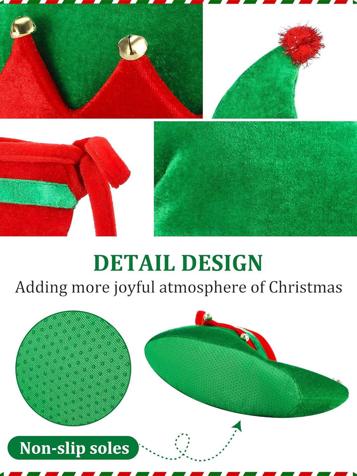 Christmas Santa Elf Shoes and Hat Christmas Red and Green Costume Accessory Set