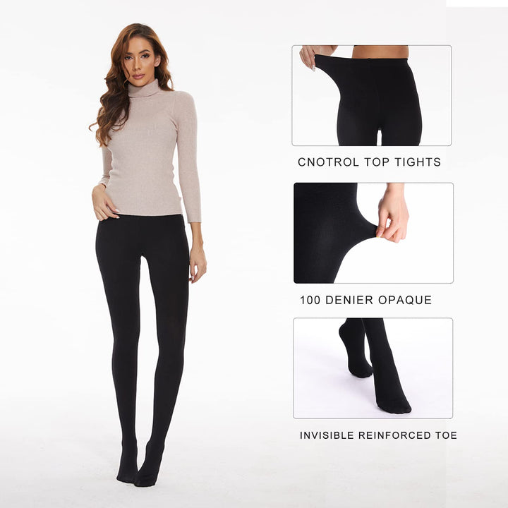 2-Pack Premium Fleece Lined Tights - High Waist & Opaque